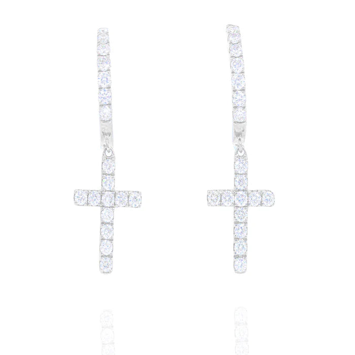 Diamond Cross Hoop Earrings