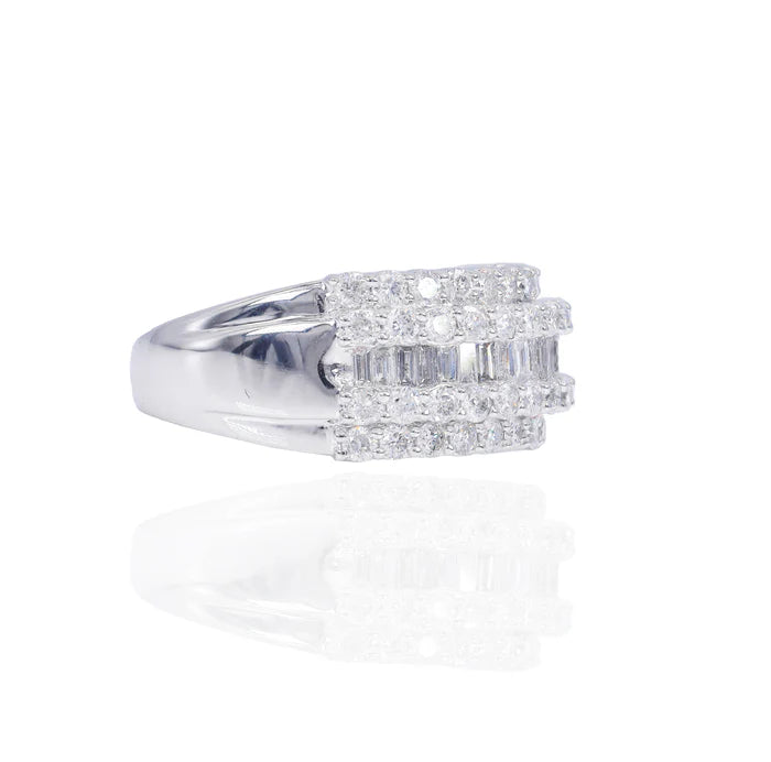 Center Baguette with 2 Row Round Diamond Ring Band