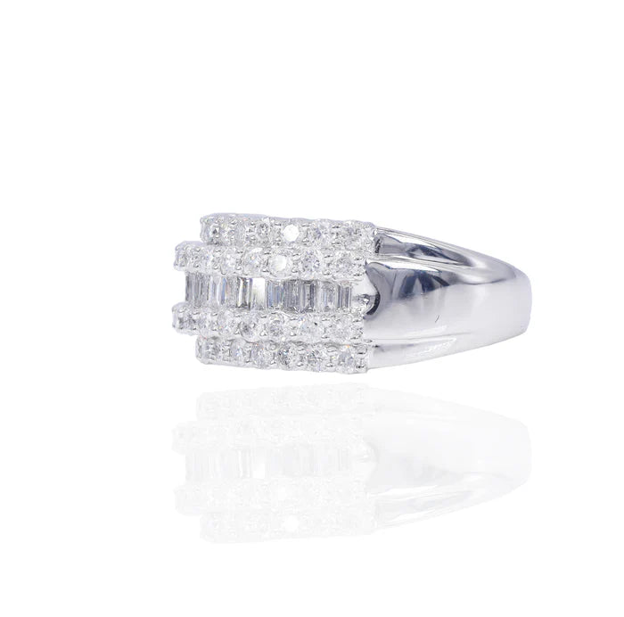 Center Baguette with 2 Row Round Diamond Ring Band