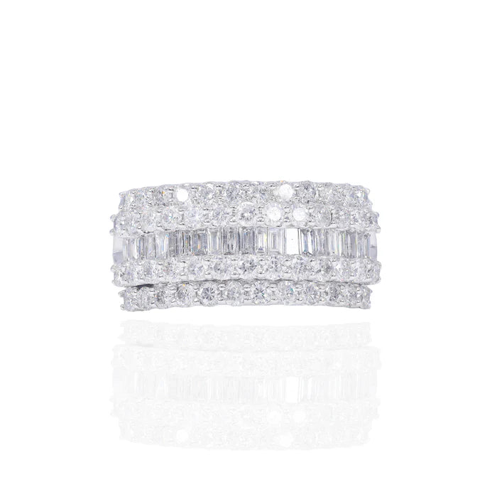 Center Baguette with 2 Row Round Diamond Ring Band