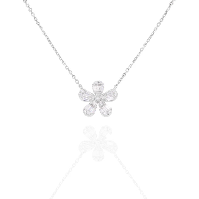 Baguette Diamond Flower Charm with Chain