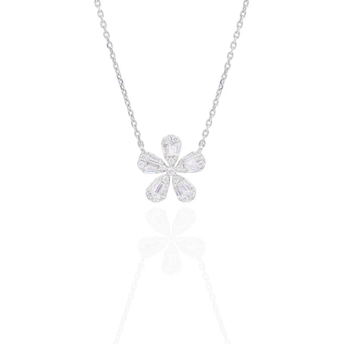 Baguette Diamond Flower Charm with Chain
