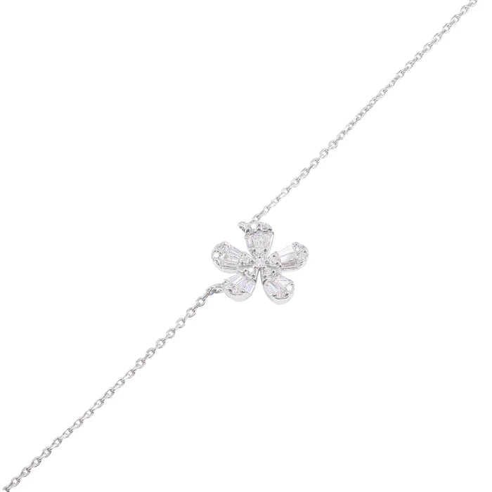 Baguette Diamond Flower Charm with Chain