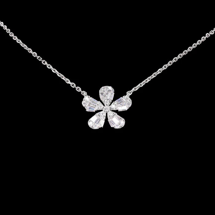 Baguette Diamond Flower Charm with Chain