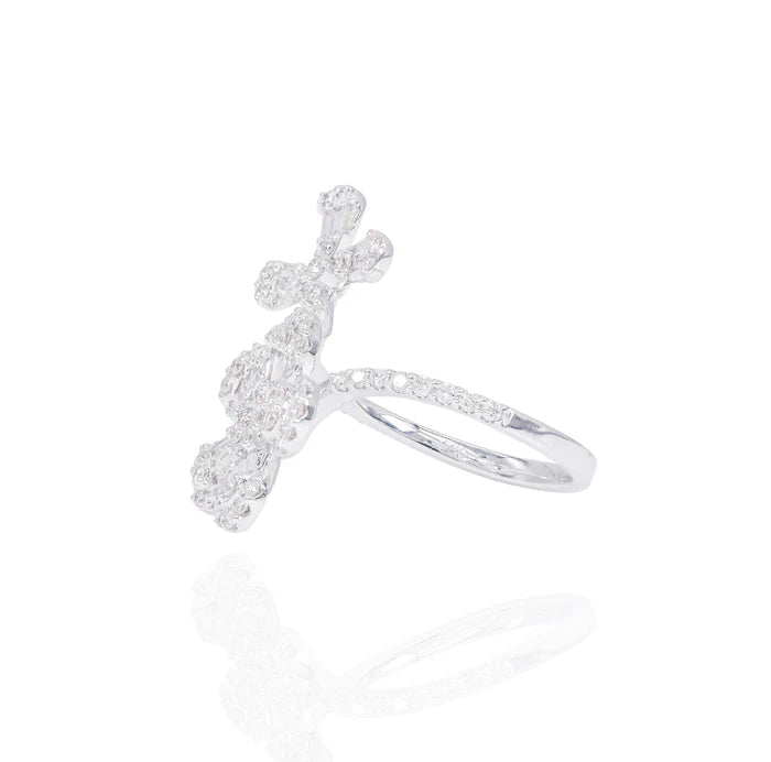 Double Flower Baguette and Round Diamond Cocktail Ring