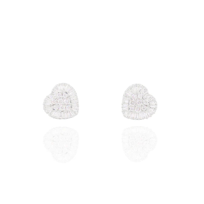 Baguette Diamond Border Heart Earrings