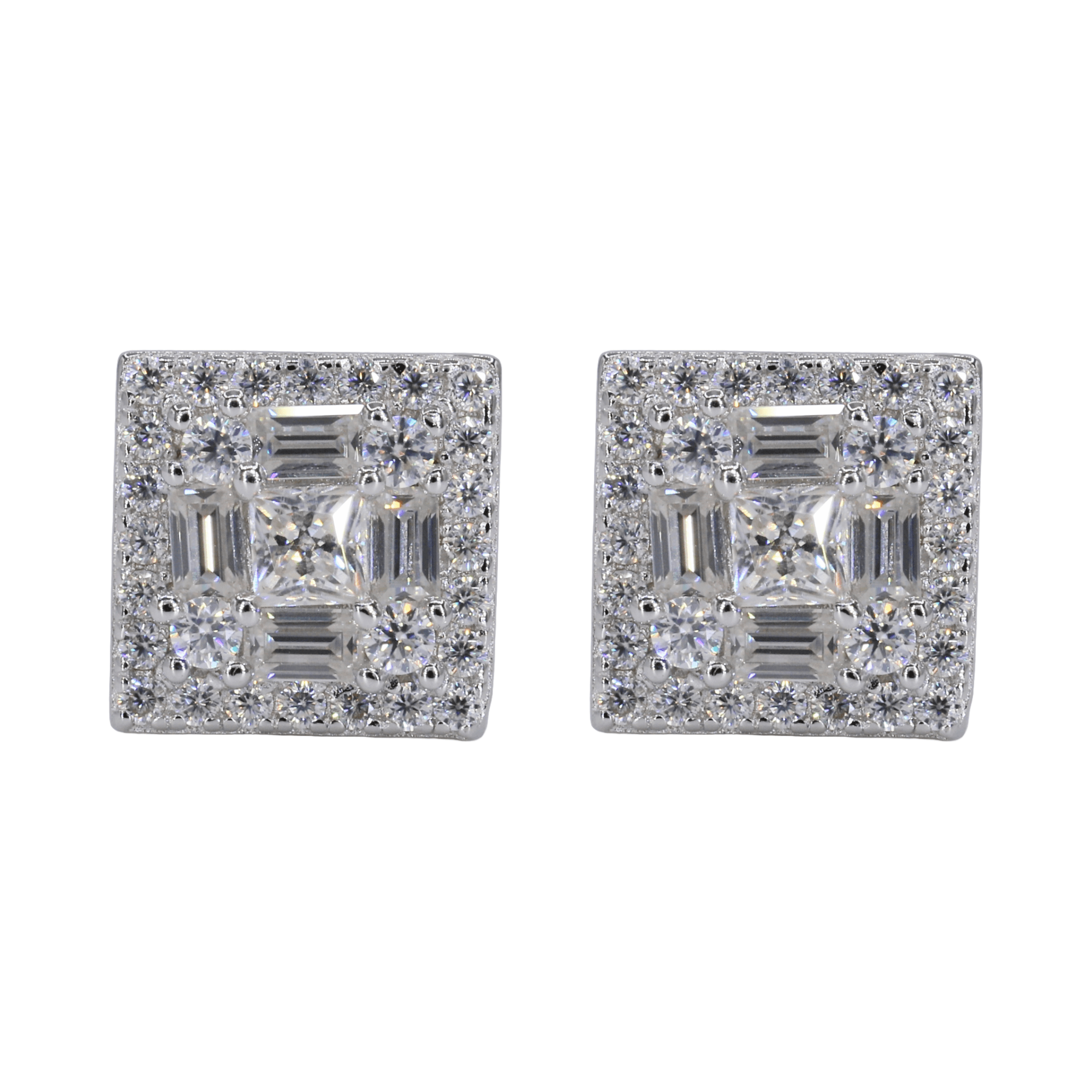 Square Multi Stone Iced VVS Moissanite Daimond Earrings - Moissanite Bazaar - moissanitebazaar.com